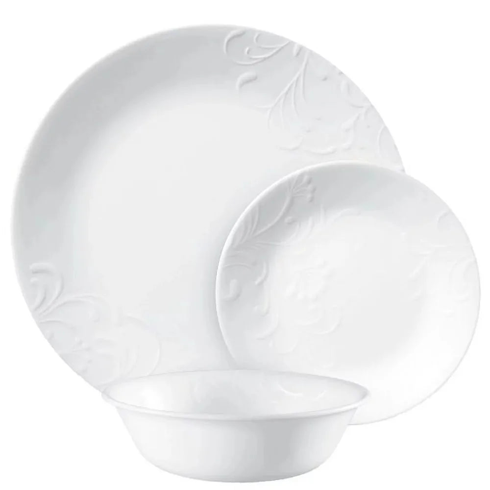 12 Piece White Embossed Dinnerware Set