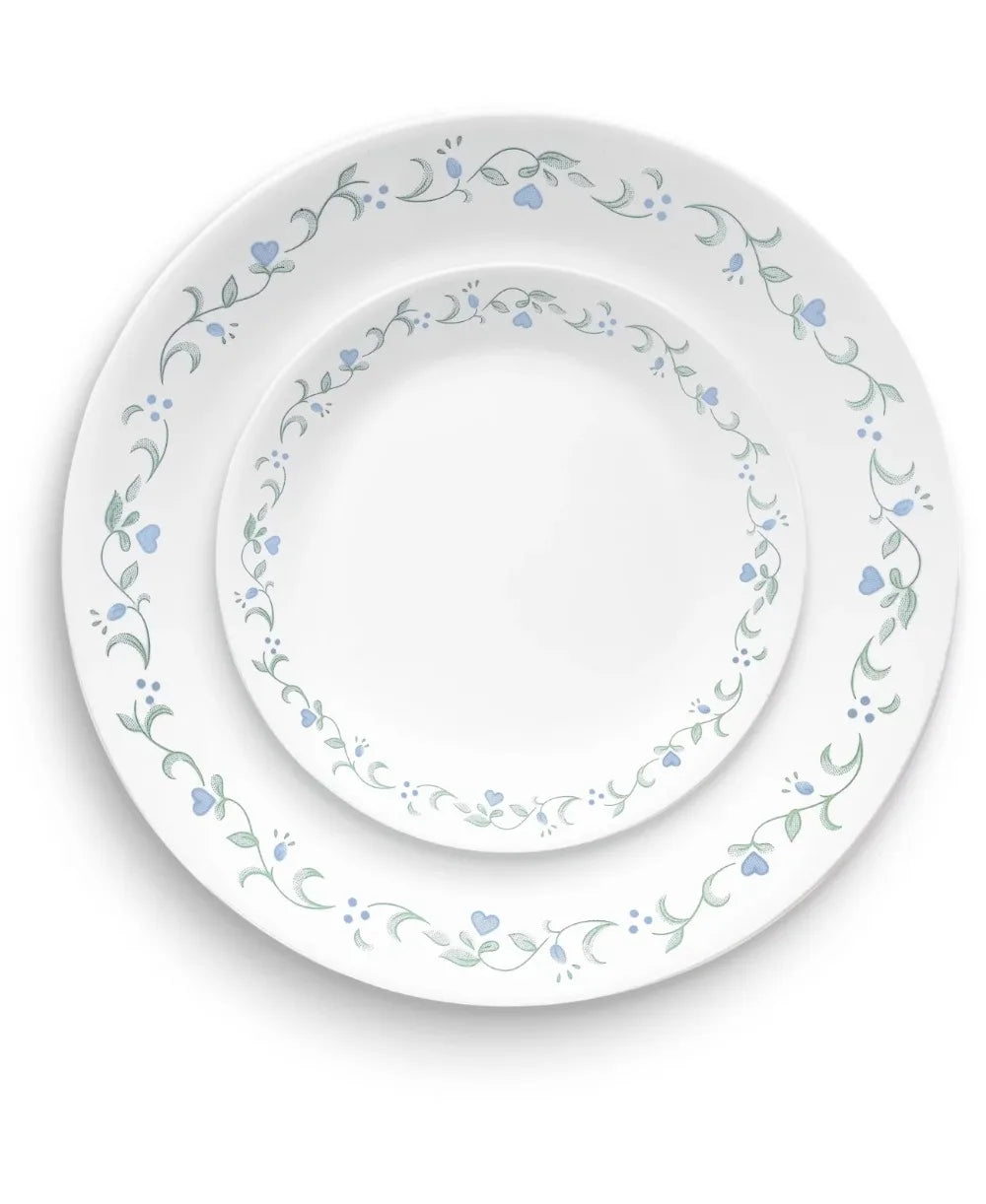 White and Green Round 12-Piece Dinnerware Set